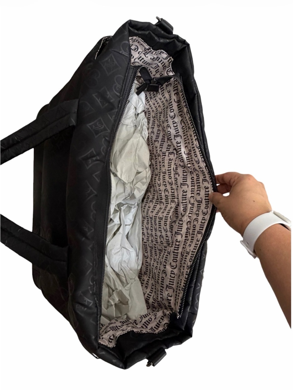 NWT Juicy Couture Black Monogram XL Travel Weekender Duffle Tote Bag - Picture 9 of 10